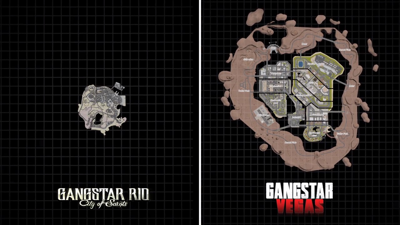 Comparação do Mapa de Gangstar Rio com Gangstar Vegas