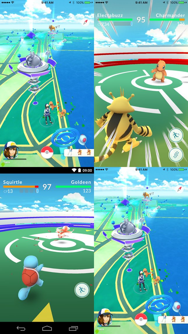 Imagens promocionais deixam claro que haverá batalhas e ginásios Pokémon em Pokémon GO