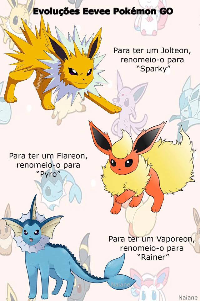 Gotcha_br - O Pokémon mais versátil de todos! Vamos conhecer mais sobre  Eevee e suas evoluções?? Você sabia que no jogo Pokémon Go você pode usar  nomes para evoluir o Eevee para