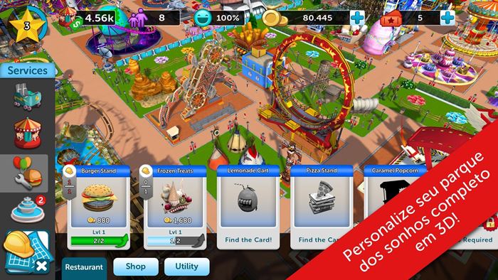 Crie seu parque de diversões com RollerCoaster Tycoon Touch