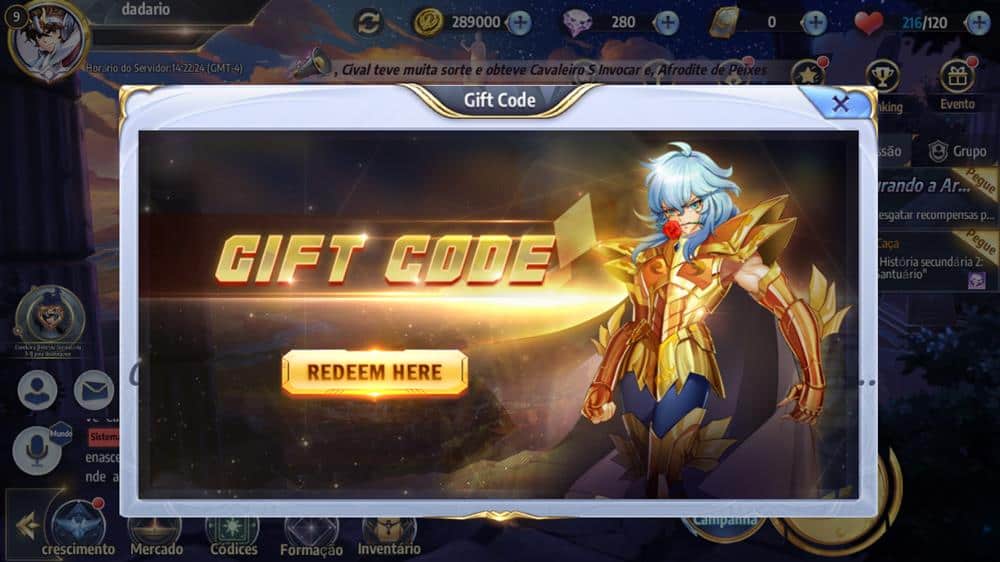 Como resgatar o Gift Code em Saint Seiya Awakening