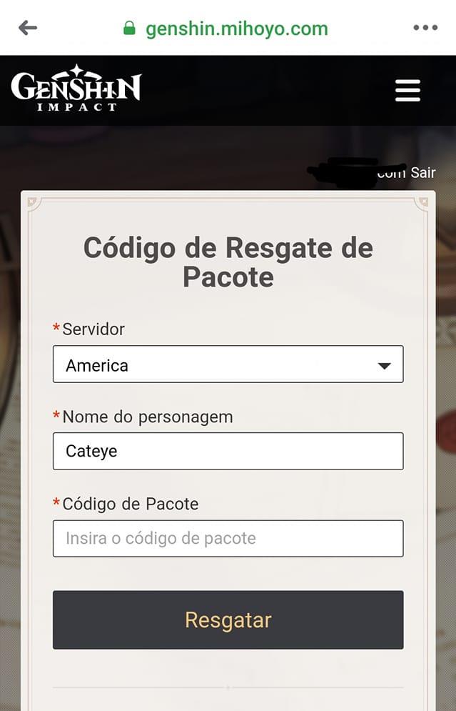 Código de resgate de Genshin Impact