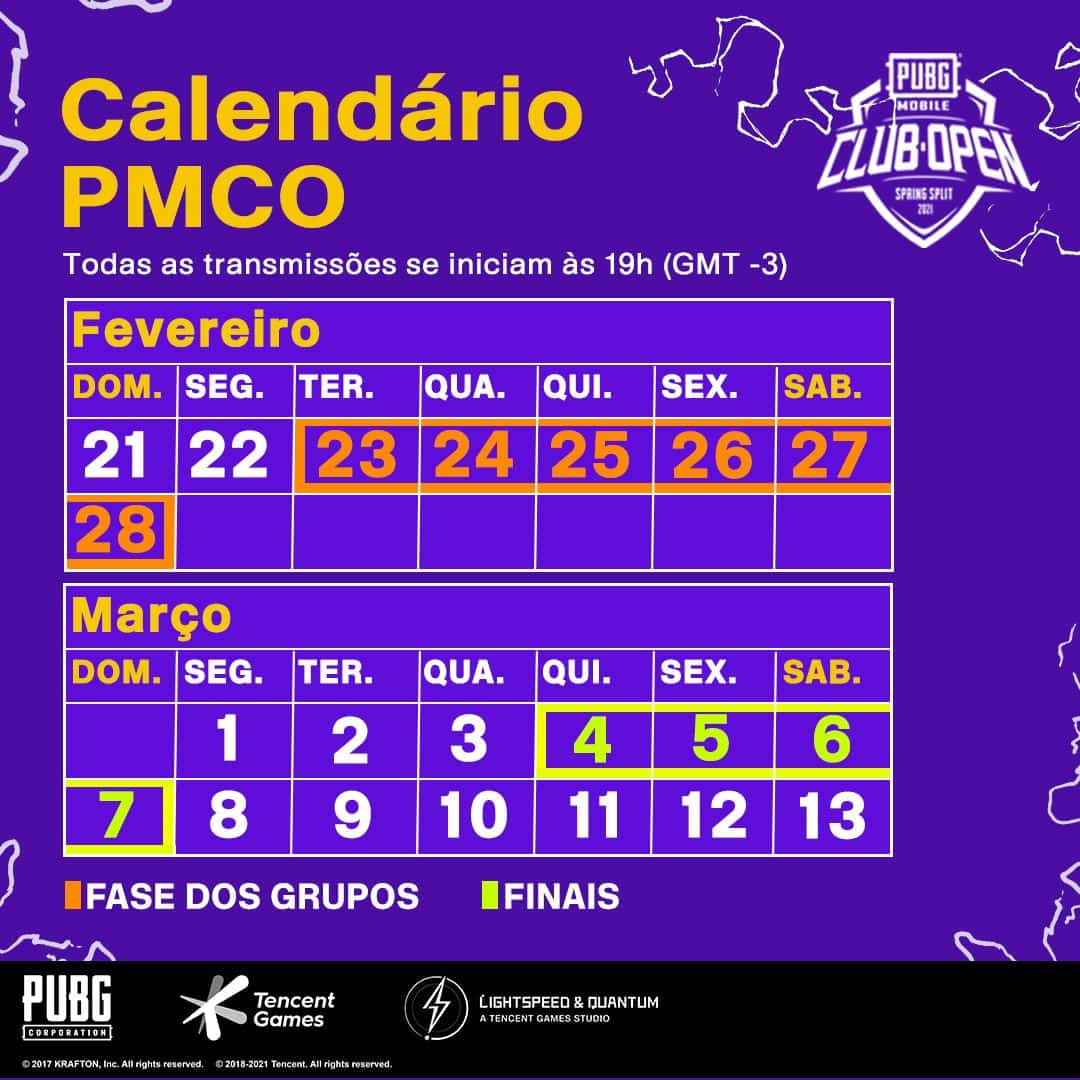 calendario-programacao-pmco-2021-pubg-mobile PUBG MOBILE Club Open 2021 ganha reforços com Toboco e astros do Futebol