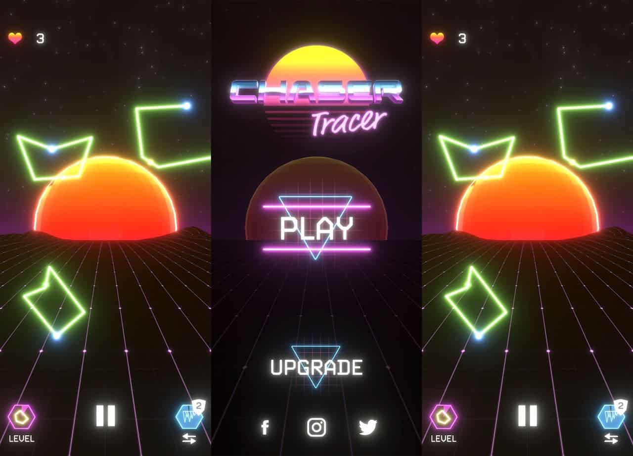 chaser-tracer-android-ios-game Chaser Tracer é um jogo arcade com músicas synthwave para Android e iOS