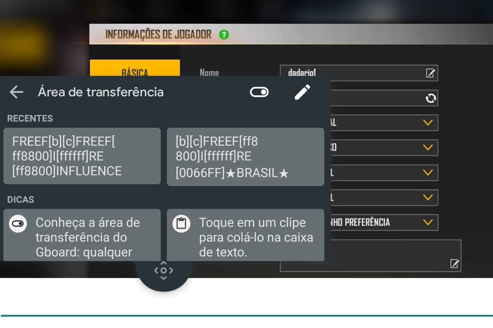 Códigos para bio (perfil) no Free Fire - Mobile Gamer Brasil