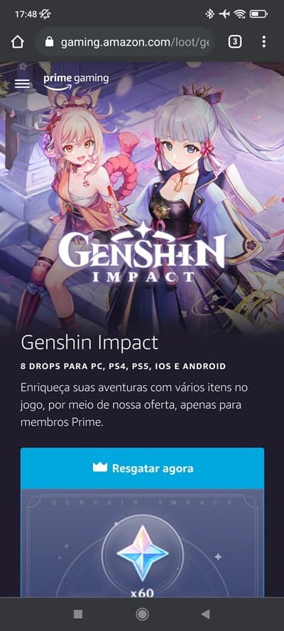 PrimeGames, Genshin Impact monthly member code (código mensal para membros)  Genshin Impact