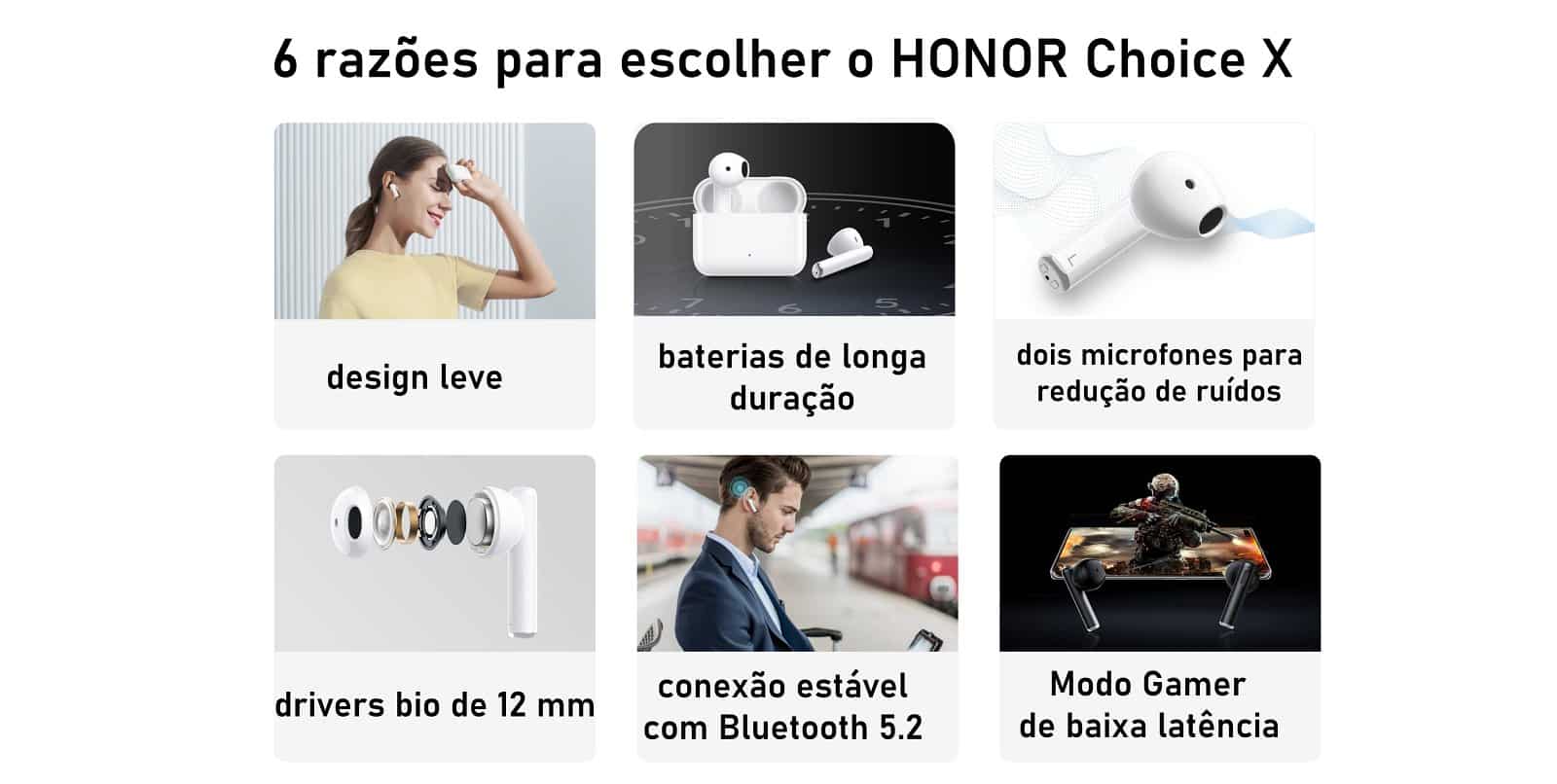 HONOR-Choice-X-razoes Fones de ouvido HONOR Choice Earbuds X, bateria de 28 horas e Bluetooth 5.2 (CUPOM)