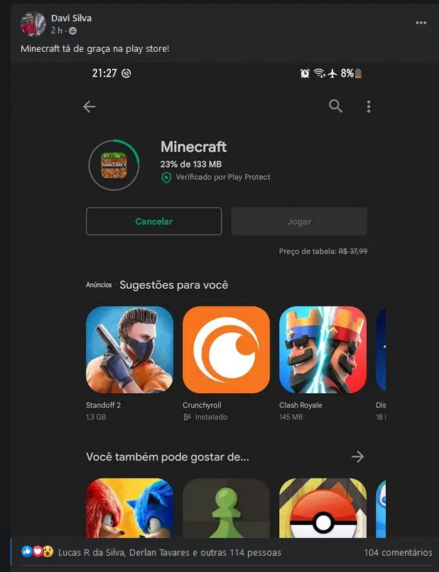 Minecraft aparece de graça no Android temporariamente - ManchetePB