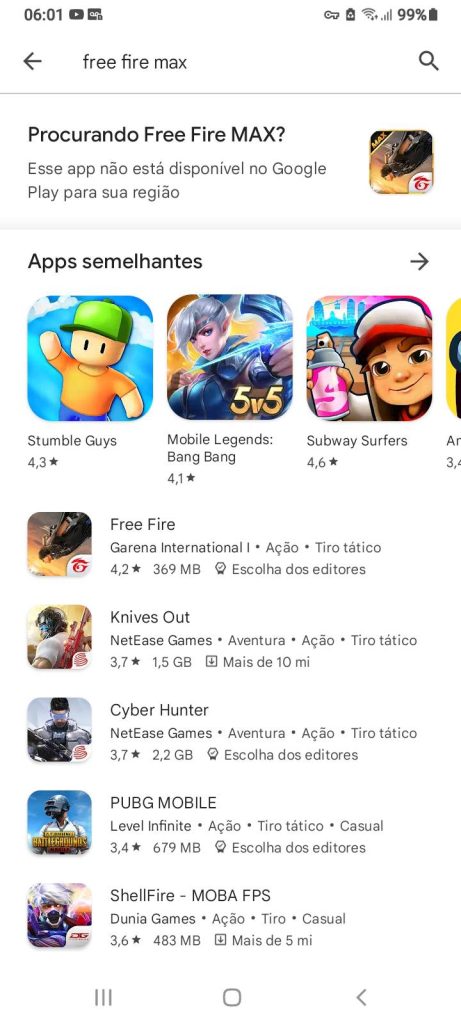 Free Fire Max também sumiu de alguns dispositivos na Google Play.