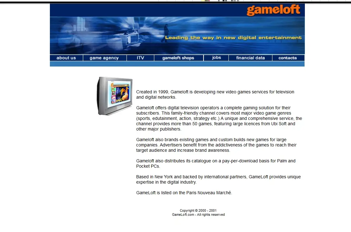 Site da Gameloft em 2000. 