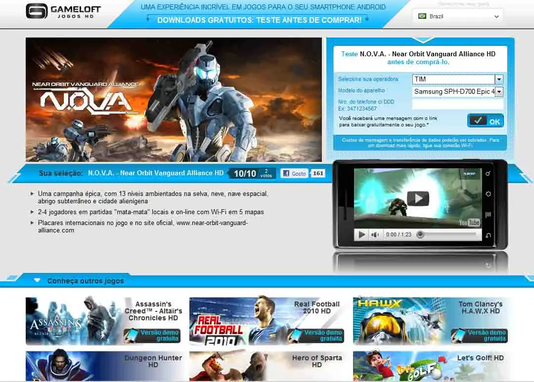 Site da Gameloft em 2009. 