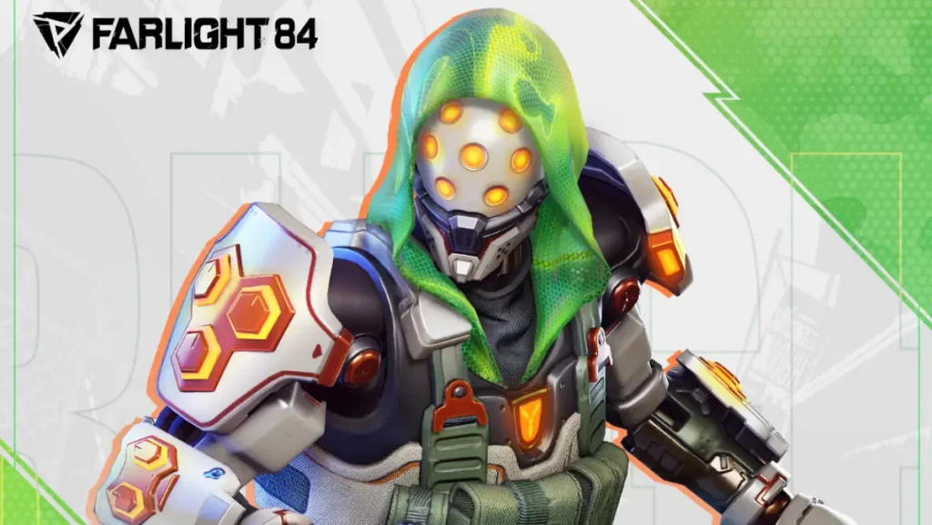 Image shows a robot with a green hood and the words Farlight 84.