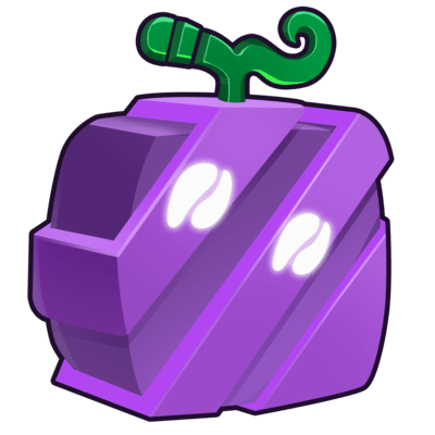 Imagem de uma fruta púrpura mas em formato de cubo. 