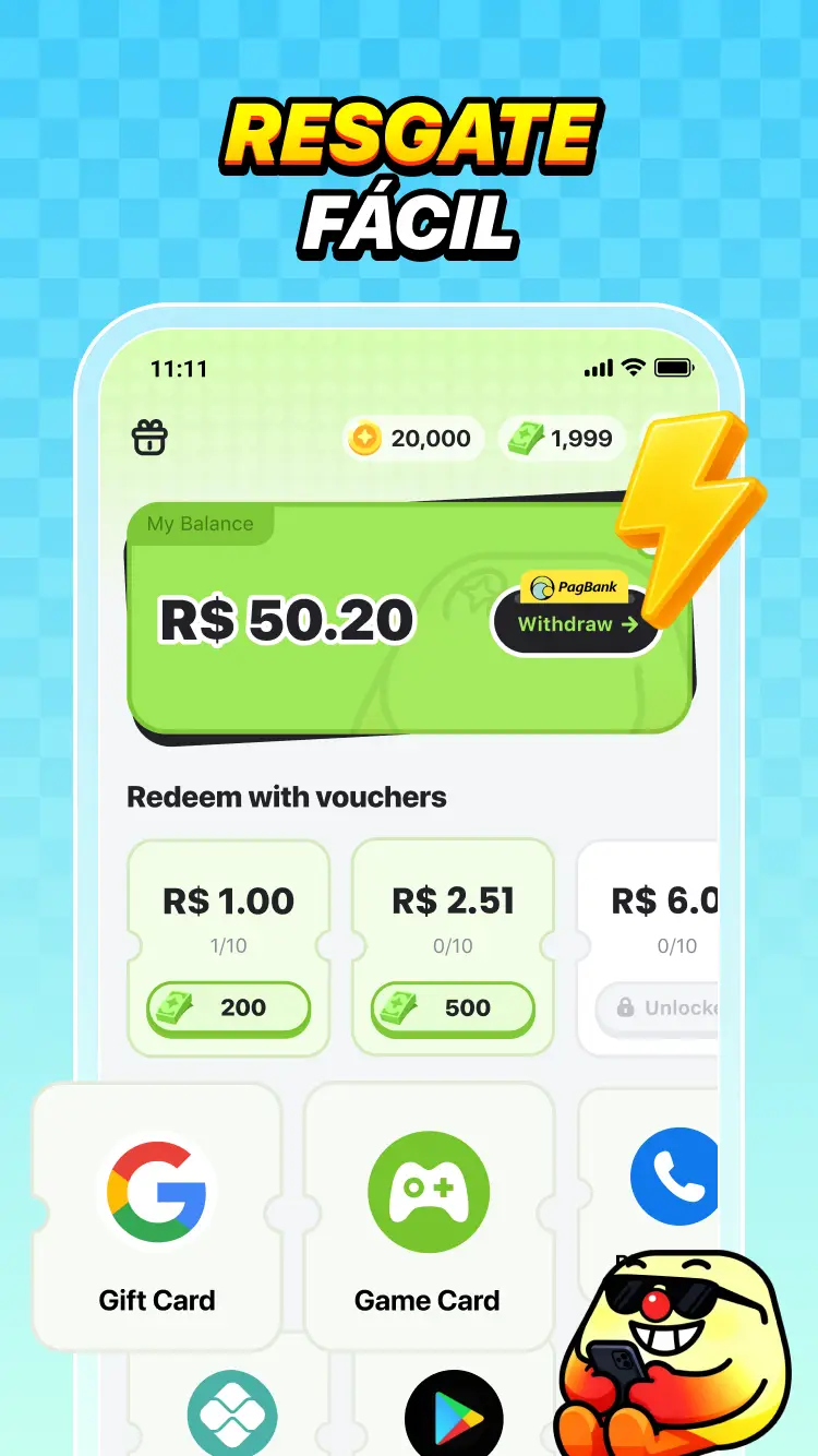 Tela de resgate do PinJoy com valores em reais