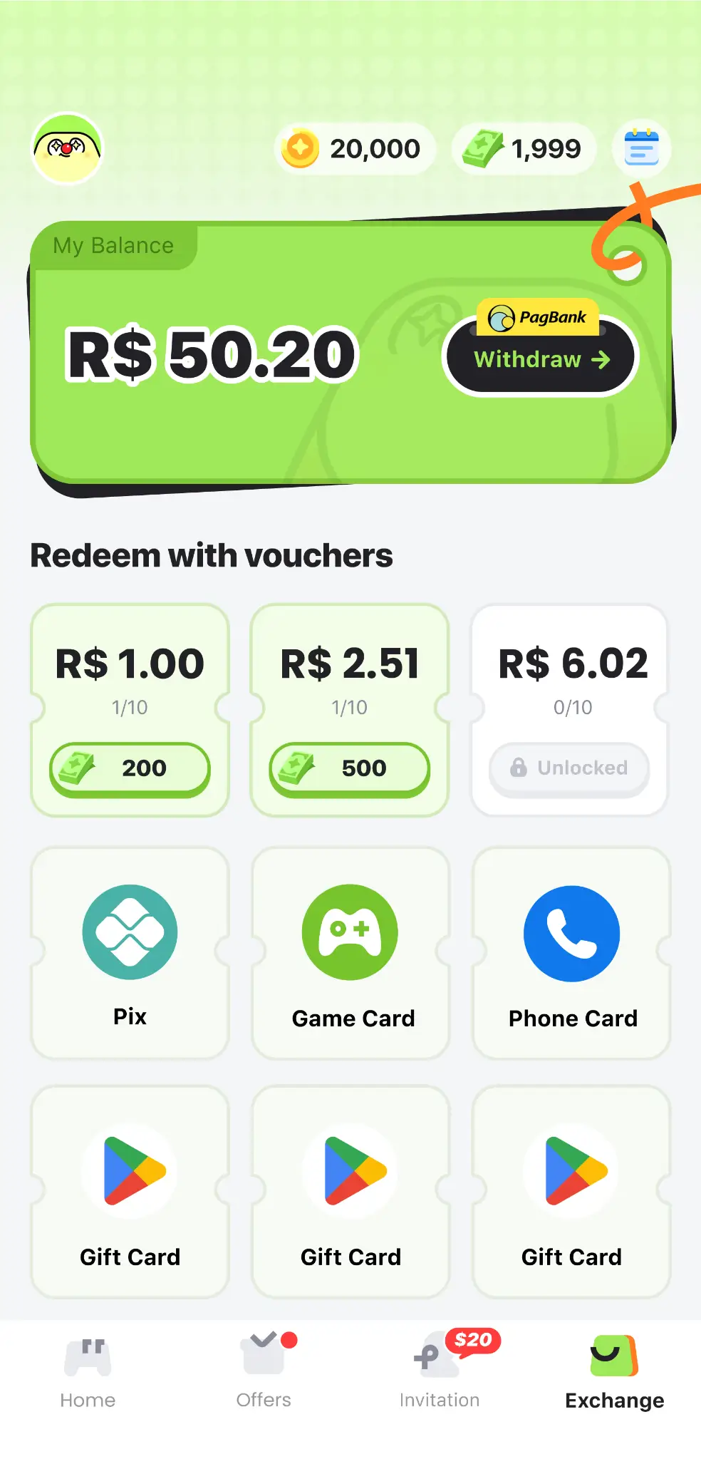 Saldo do PinJoy em reais e opção de retirada